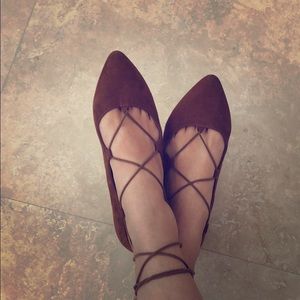 Camel Ballerina Lace Up Flats